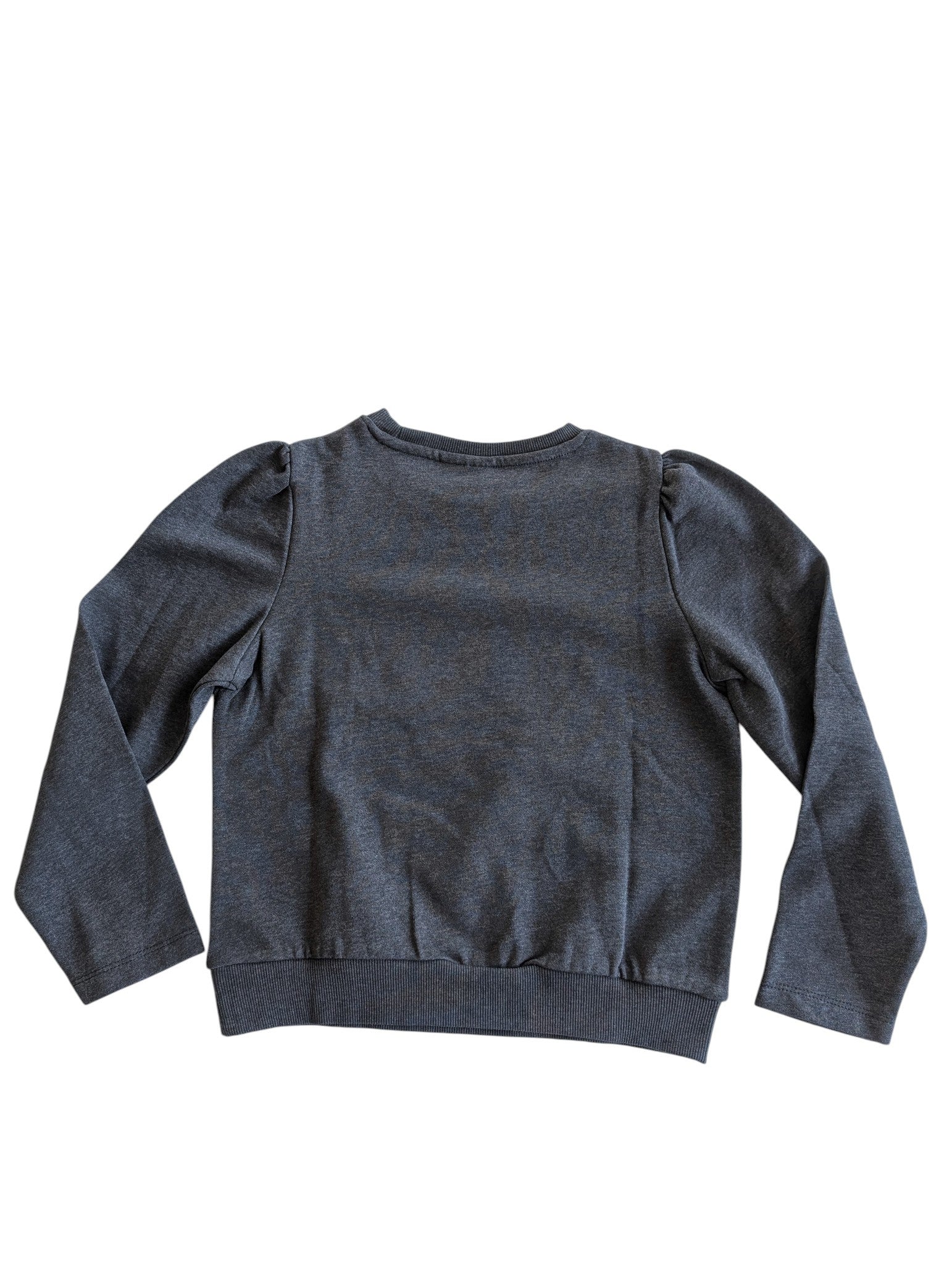 Pierrot Outlet meisjes donkergrijs sweatshirt met pofmouwen en Parijs tekst, katoenmix