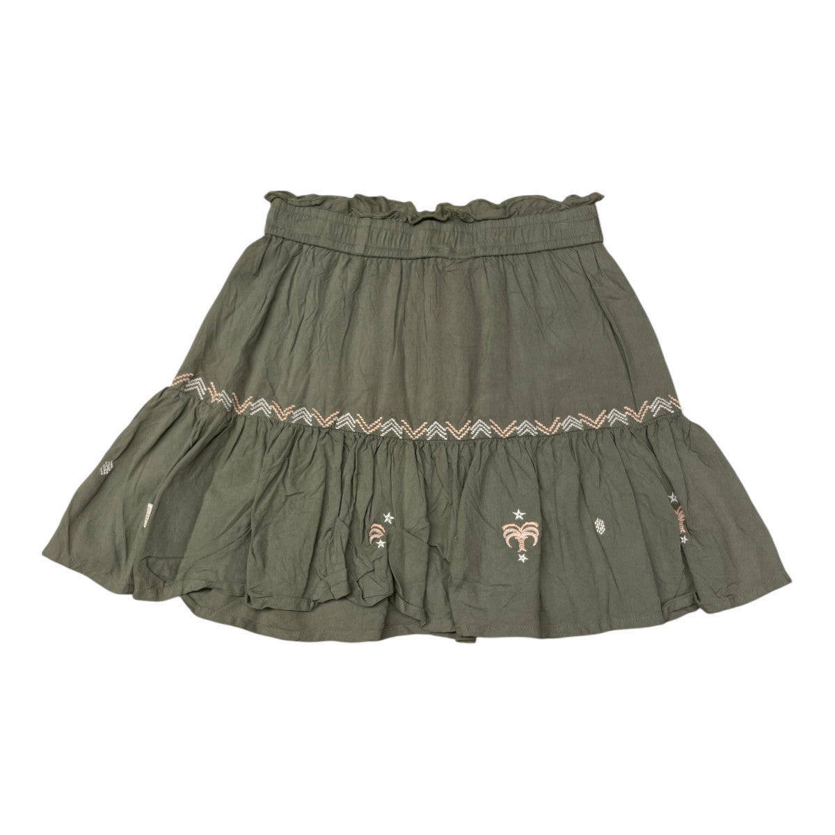 Pierrot Outlet meisjesrok met elastische tailleband, geborduurde palmbomen en sterren, olijfgroen