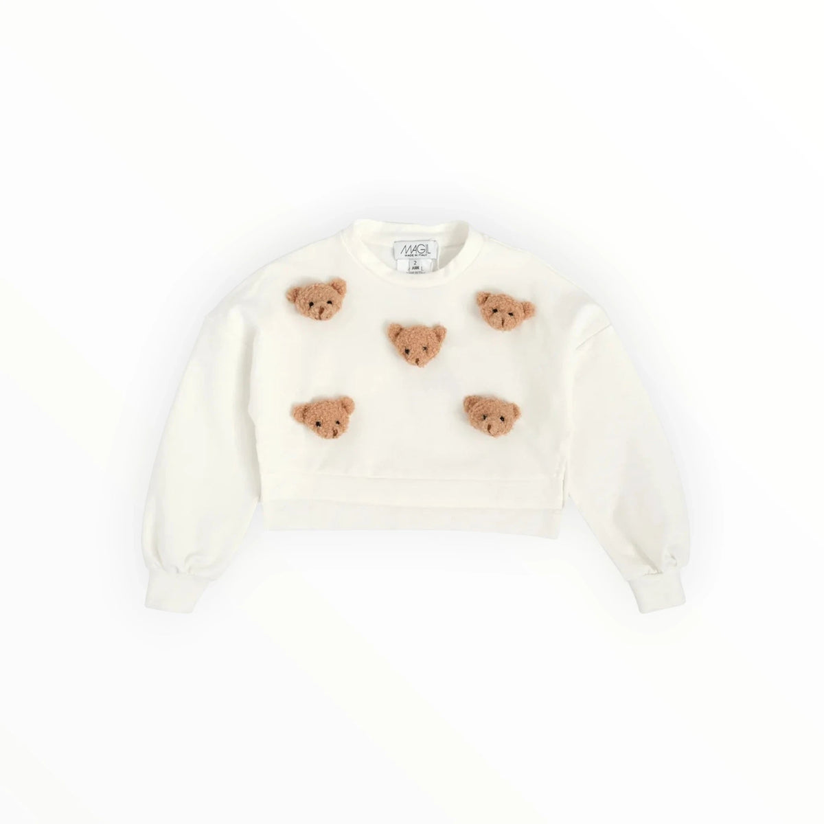Pierrot Outlet off-white kindersweater met schattige pluizige teddybeer-applicaties en verlaagde schoudernaden