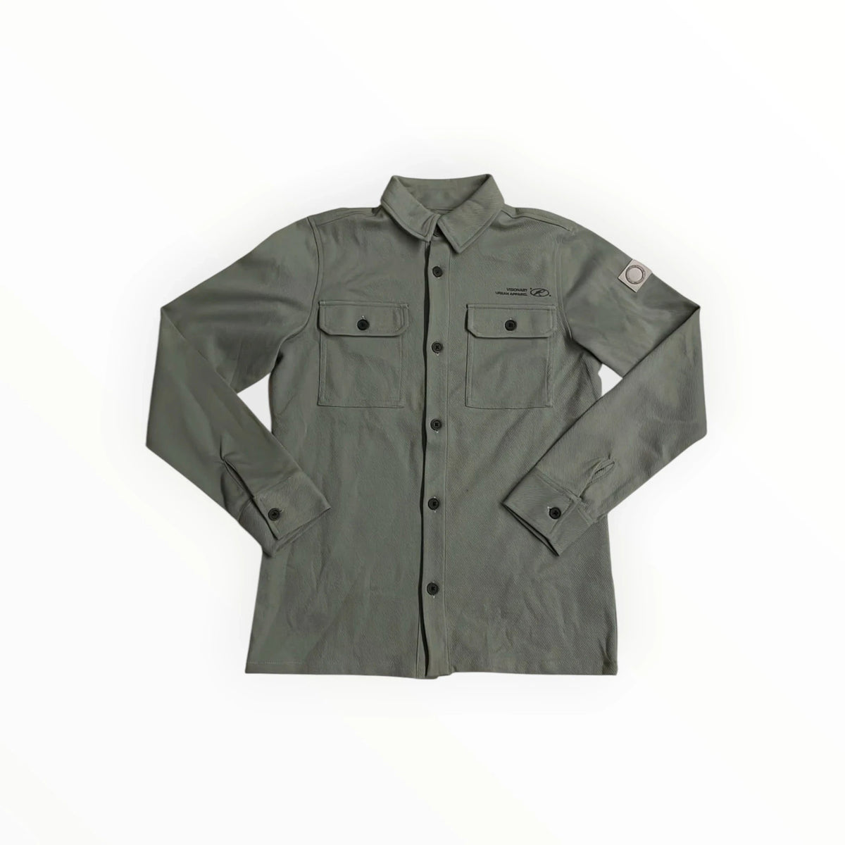 Pierrot Outlet olijfgroen Rellix overshirt met lange mouwen, twee borstzakken en subtiele branding op de borst en mouw.