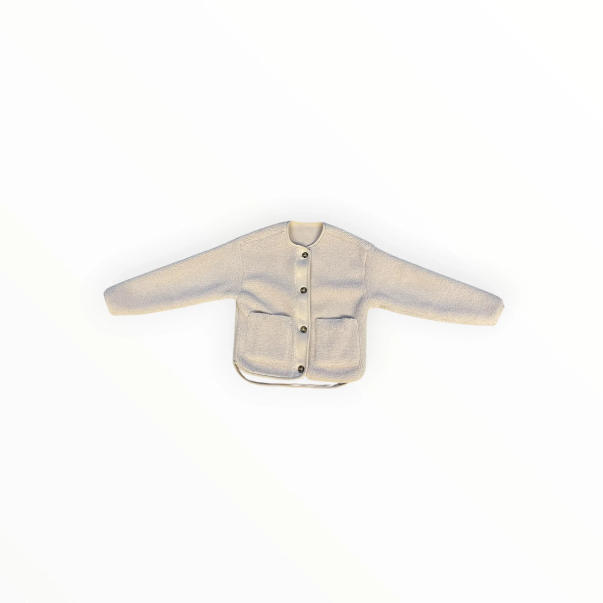 Pierrot Outlet omkeerbaar off-white teddy vest voor dames met ronde hals, knoopsluiting en twee voorzakken.