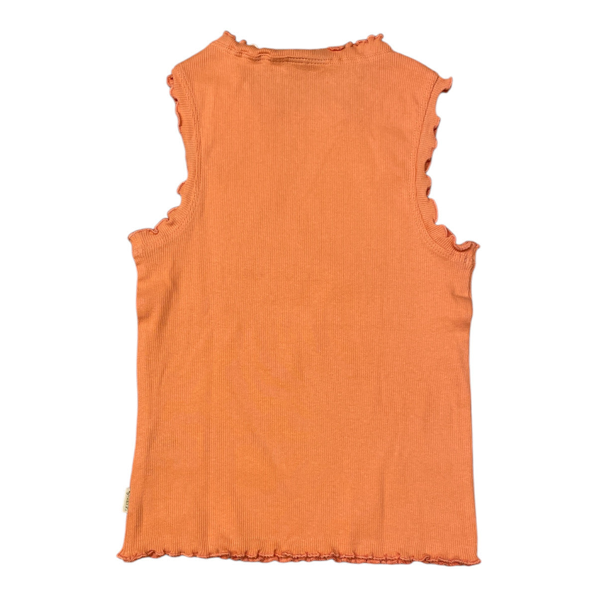 Pierrot Outlet oranje geribde tanktop met ruches en 'Sea you later' logo
