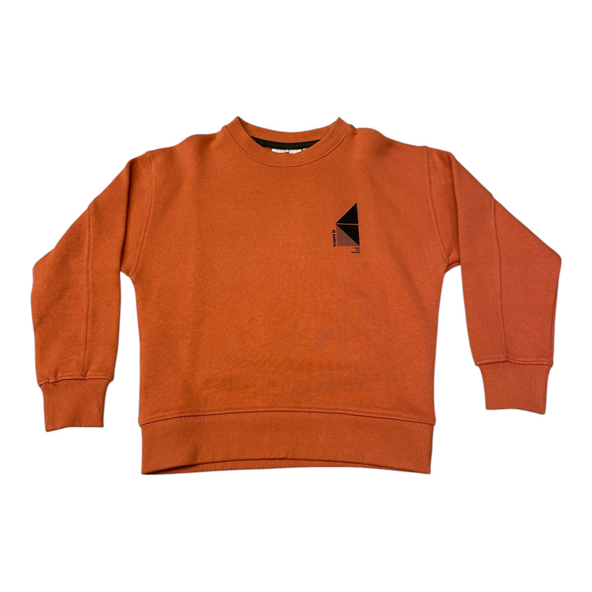 Pierrot Outlet oranje katoenen sweater voor jongens met grafische print op de voorkant en tekst.