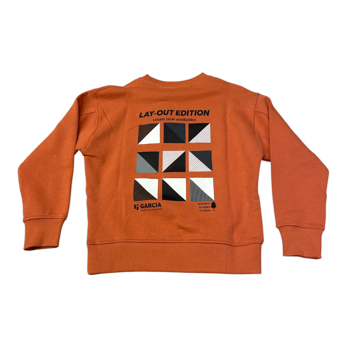 Pierrot Outlet oranje katoenen sweater voor jongens met grafische print op de achterkant en Garcia logo.