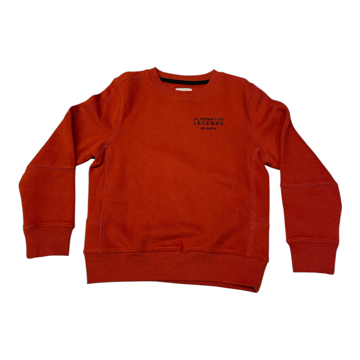 Pierrot Outlet oranje katoenen sweater met lange mouwen en subtiele print op de borst.
