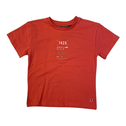 Pierrot Outlet oranje katoenen T-shirt voor jongens met grafische print en ronde hals.