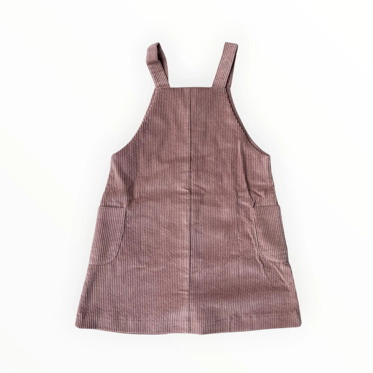 Pierrot Outlet oudroze corduroy jurk in A-lijn model met schouderbanden en steekzakken