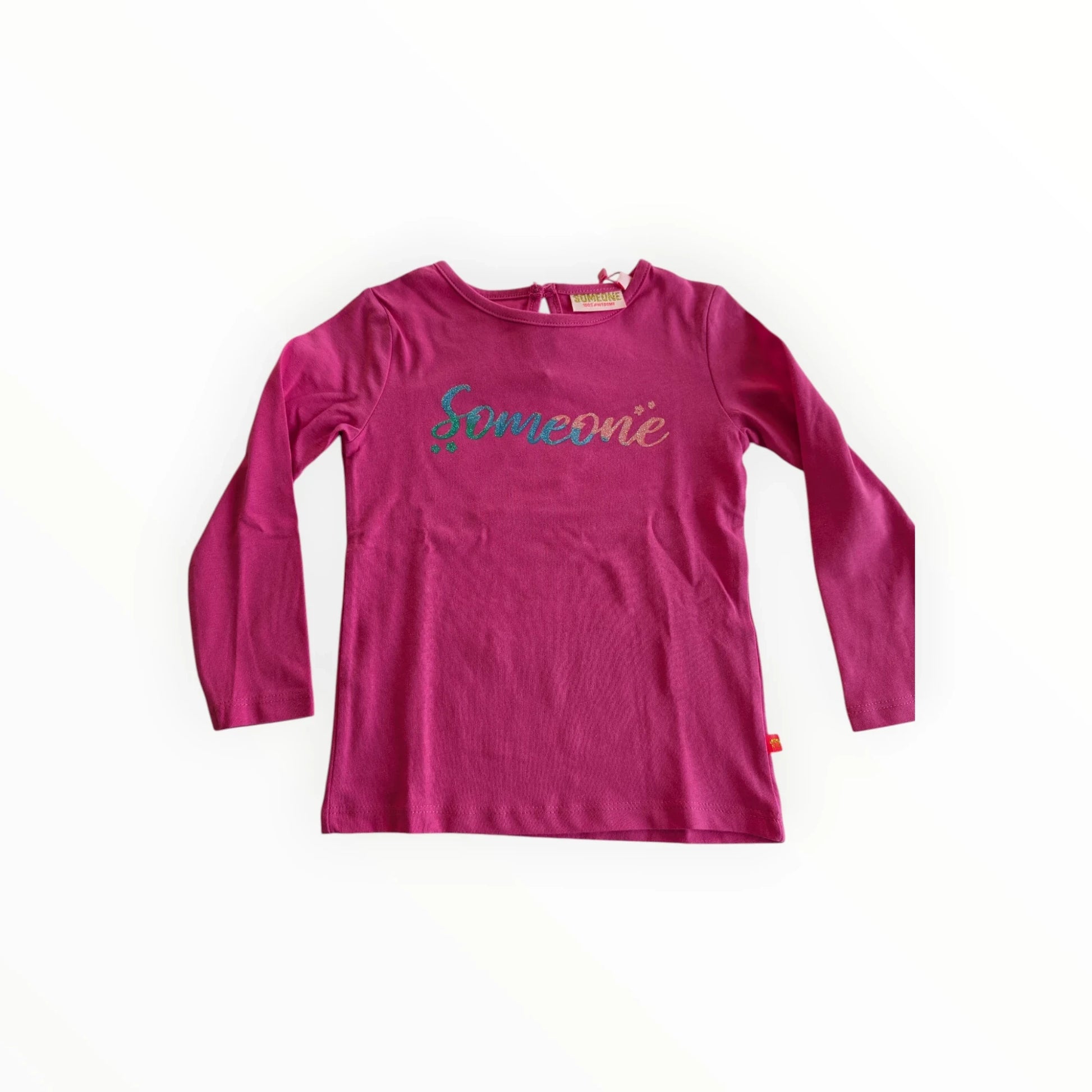 Pierrot Outlet meisjes paars shirt met lange mouwen en glinsterende tekst "Someone" op de voorkant.