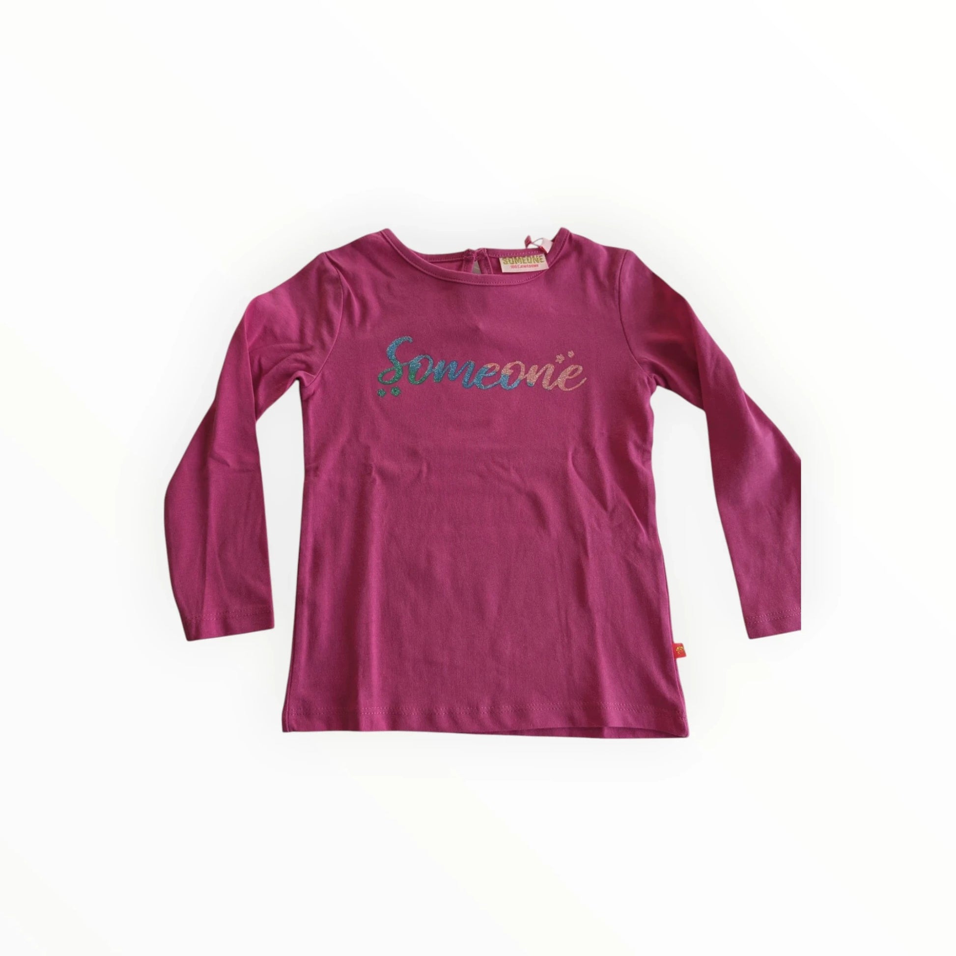 Pierrot Outlet paars T-shirt met lange mouwen en glinsterende 'Someone' print, ronde hals, comfortabele stof.