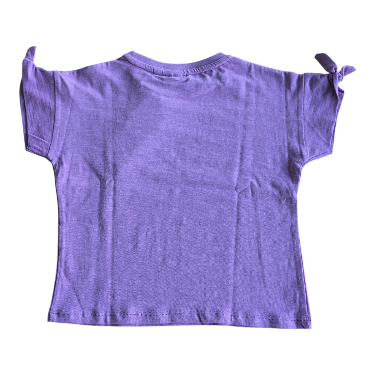 Pierrot Outlet paars katoenen T-shirt met strikdetails op de mouwen en tekstprint