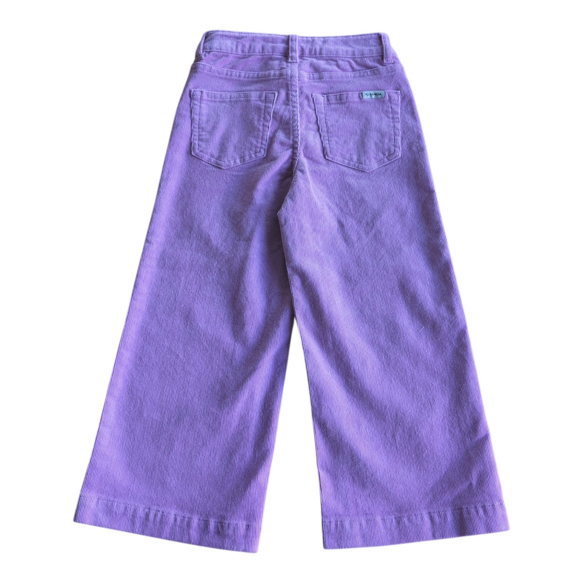 Pierrot Outlet paarse corduroy wijde broek voor kinderen met vijf zakken en knoop- en ritssluiting.