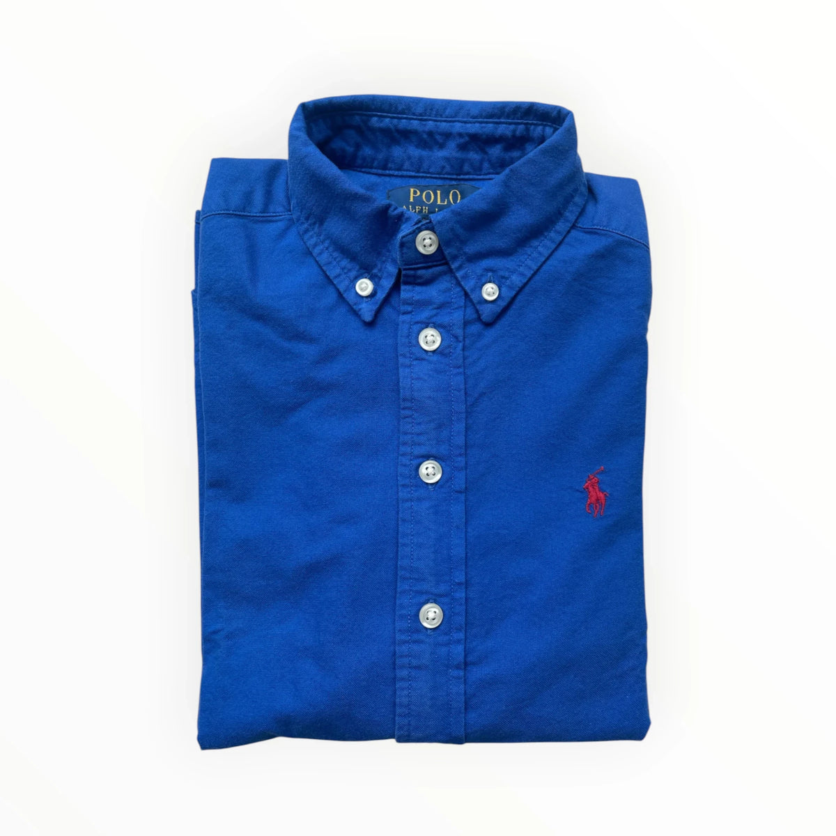 Pierrot Outlet Polo Ralph Lauren koningsblauw katoenen overhemd met button-down kraag en rood geborduurd logo