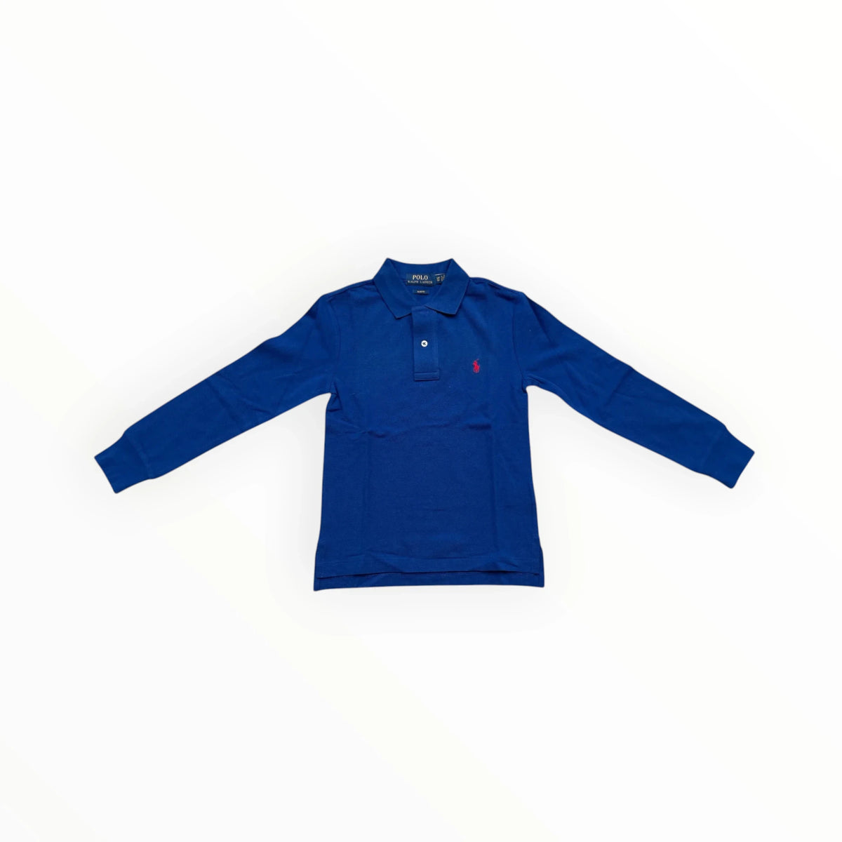 Pierrot Outlet Polo Ralph Lauren polo met lange mouwen in diepblauw katoen met rood geborduurd logo op de borst