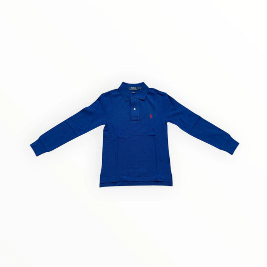 Pierrot Outlet Polo Ralph Lauren polo met lange mouwen in diepblauw katoen met rood geborduurd logo op de borst
