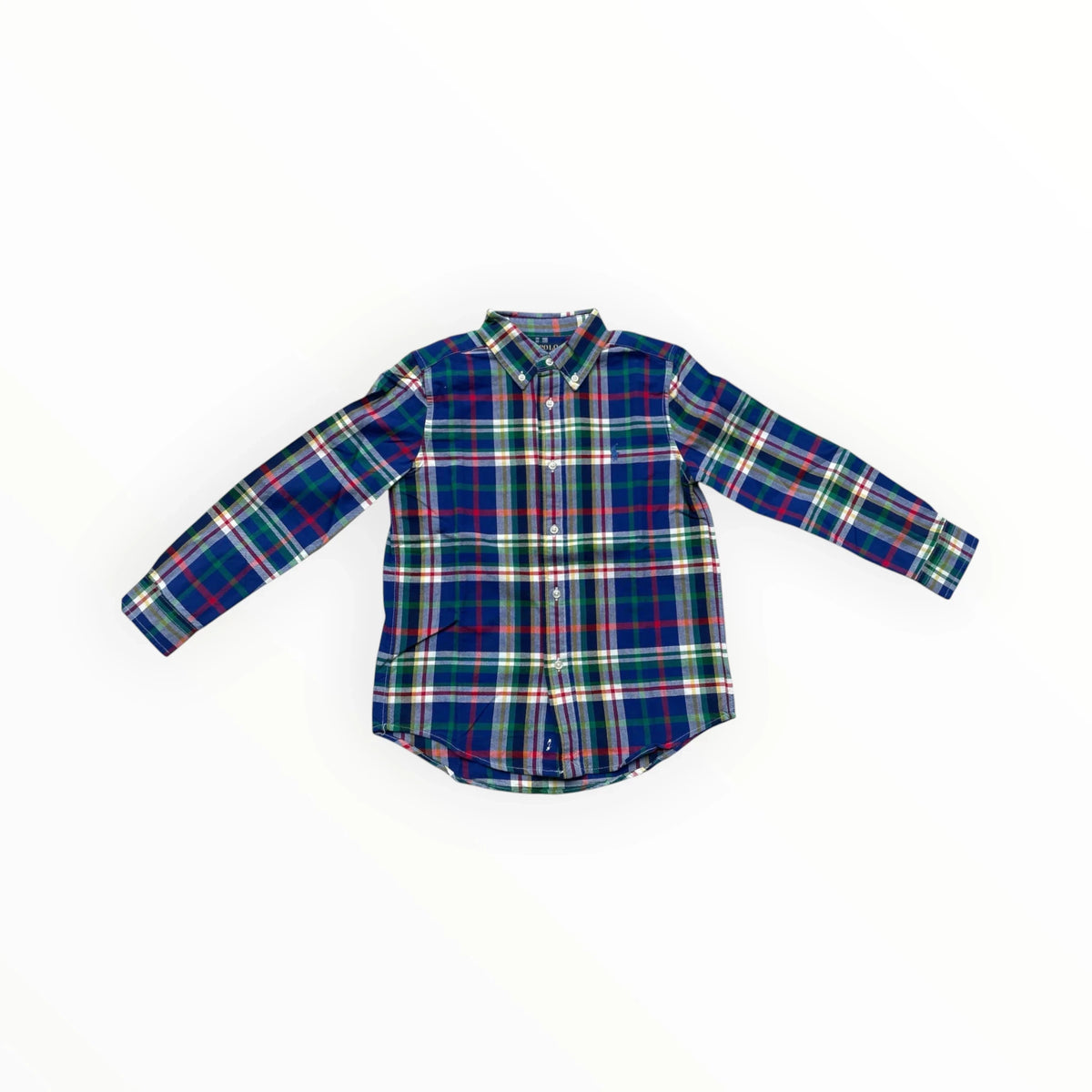 Pierrot Outlet Polo Ralph Lauren overhemd met lange mouwen in blauw geruit katoen met button-down kraag