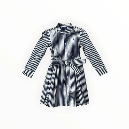 Pierrot Outlet Polo Ralph Lauren gestreepte katoenen overhemdjurk met ceintuur en pofmouwen in blauw en wit