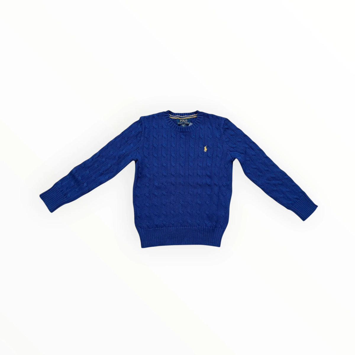 Pierrot Outlet koningsblauwe Polo Ralph Lauren kabelgebreide trui van katoen met ronde hals en geborduurd logo