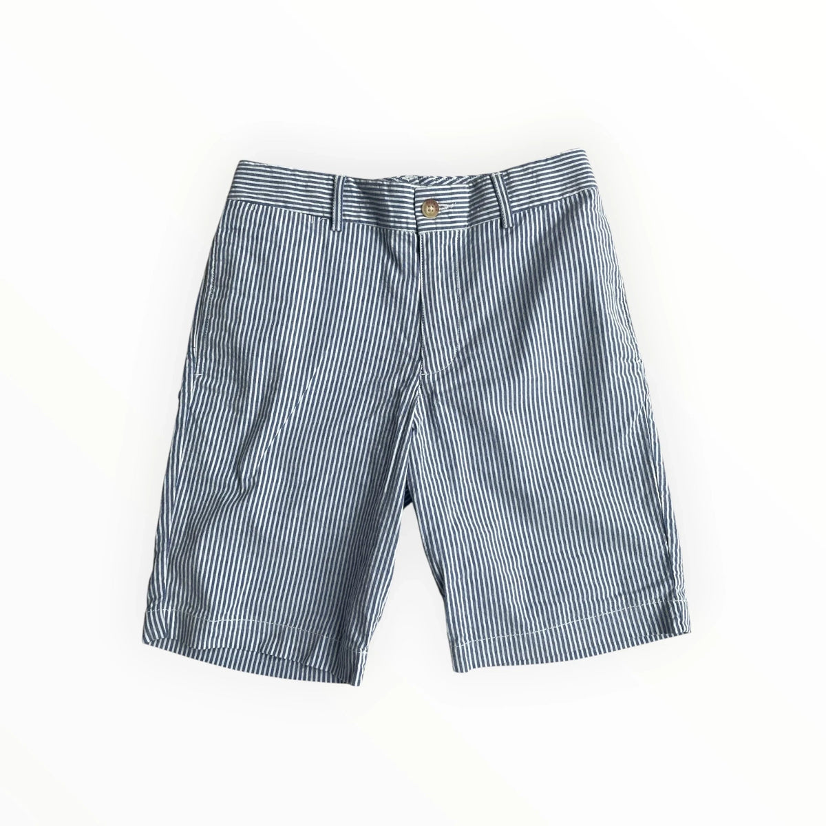 Pierrot Outlet Ralph Lauren katoenen korte broek met blauw-witte verticale strepen en knoopsluiting