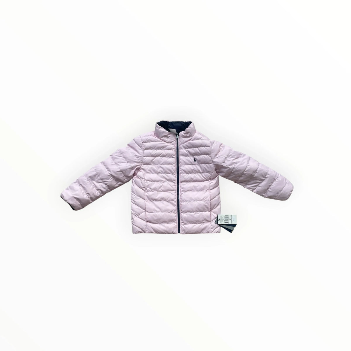 Pierrot Outlet Ralph Lauren omkeerbare gewatteerde jas voor kinderen in lichtroze met donkerblauwe details
