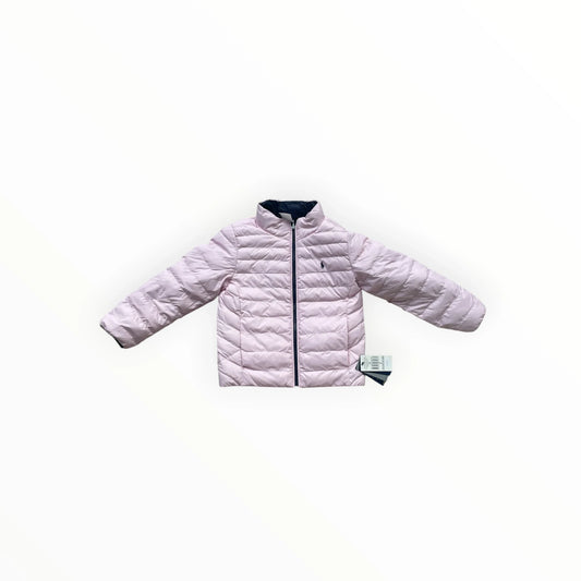 Pierrot Outlet Ralph Lauren omkeerbare gewatteerde jas voor kinderen in lichtroze met donkerblauwe details