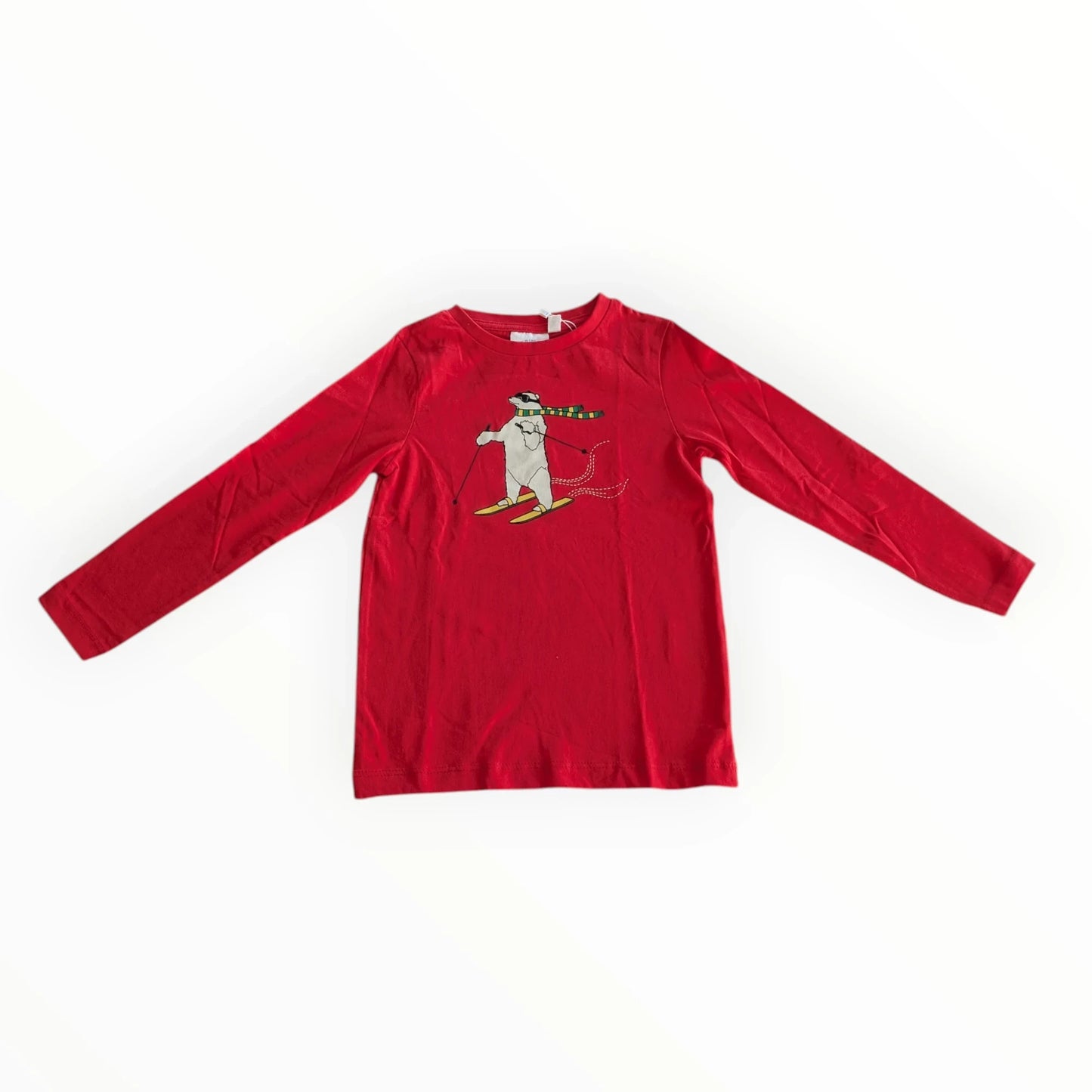 Pierrot Outlet rood kinder T-shirt met lange mouwen en skibeerprint, katoen, comfortabel
