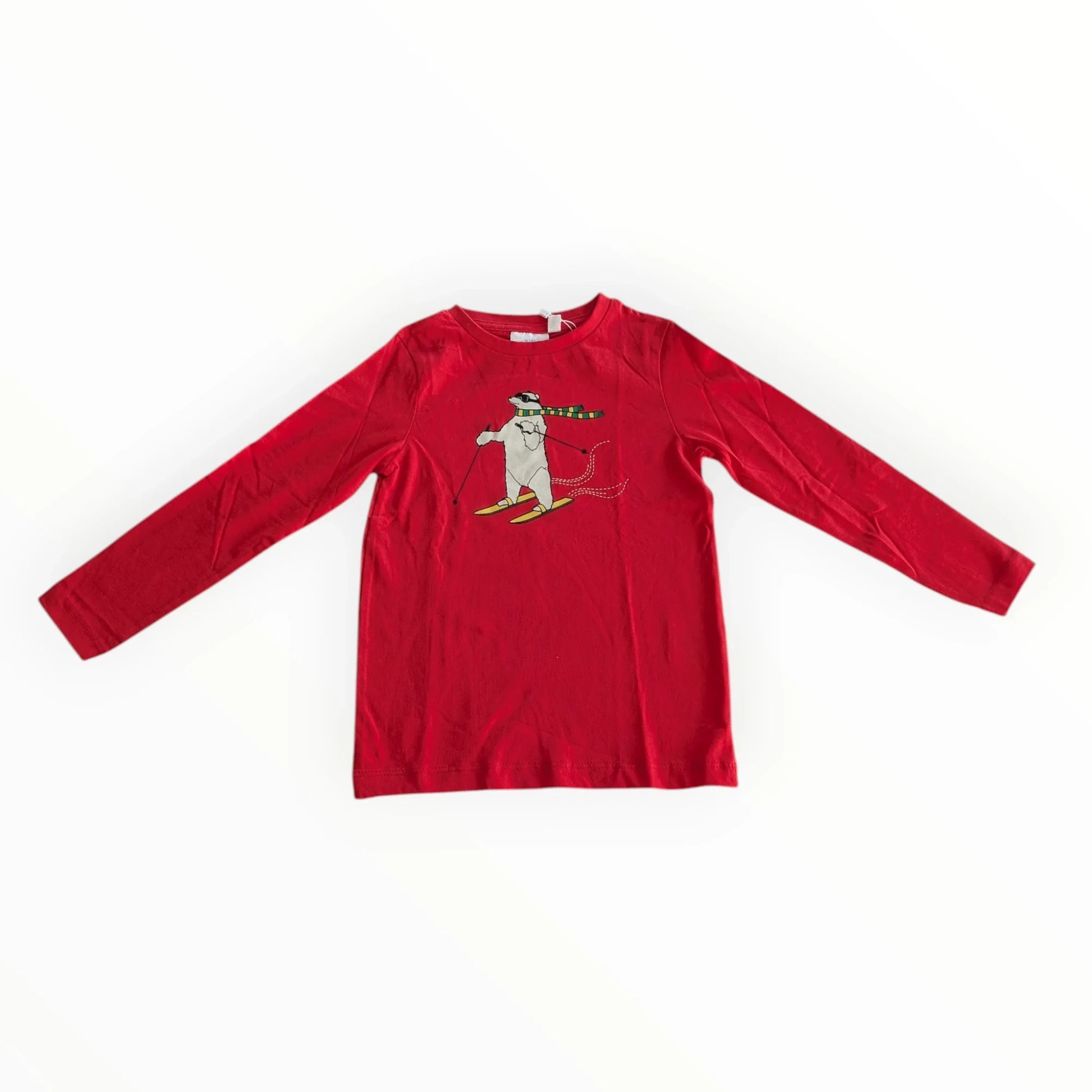 Pierrot Outlet rood kinder T-shirt met lange mouwen en skibeerprint, katoen, comfortabel
