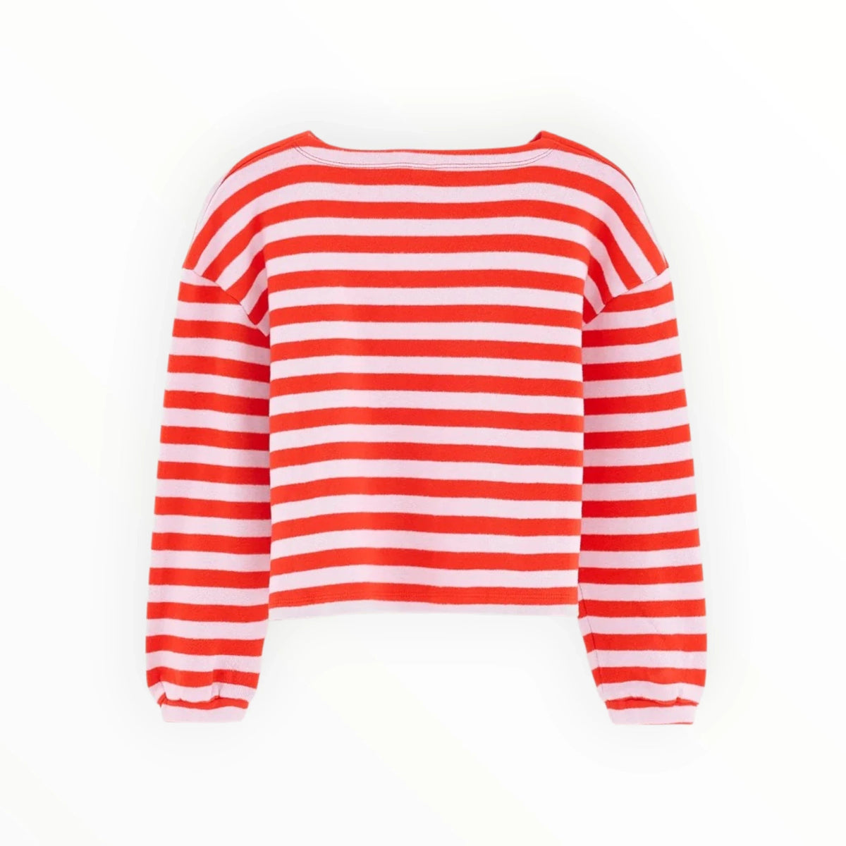Pierrot Outlet gestreepte trui in rood en roze met ronde hals en lange mouwen met elastische boorden