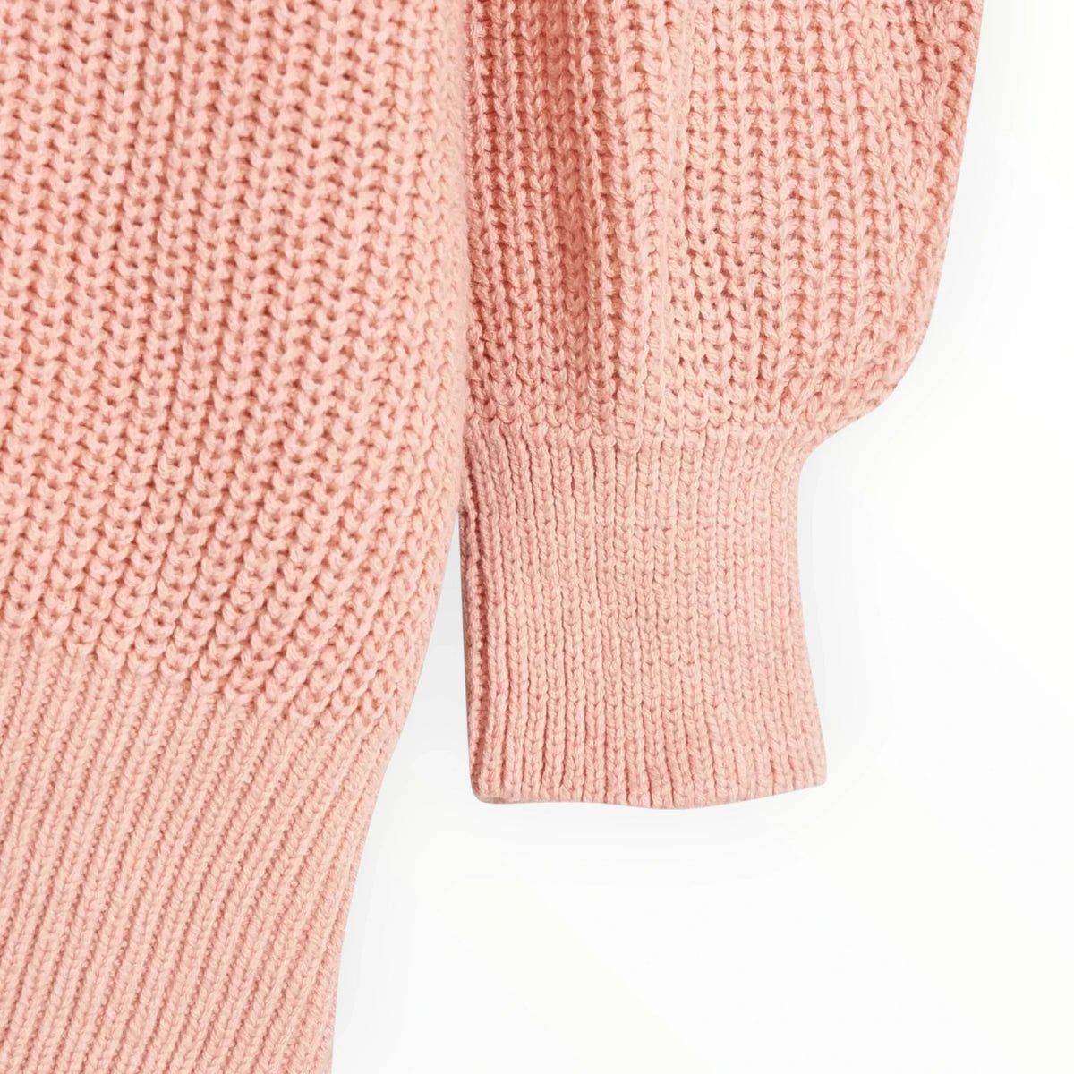 Pierrot Outlet zachtroze grofgebreid vest voor kinderen met pofmouwen en elastische boorden
