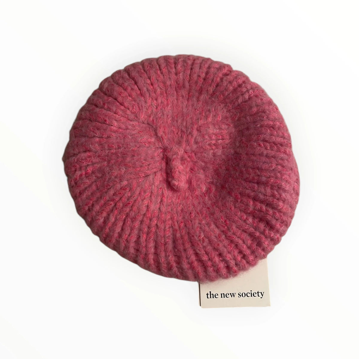 Pierrot Outlet roze gebreide baret van The New Society met grove textuur en merklabel