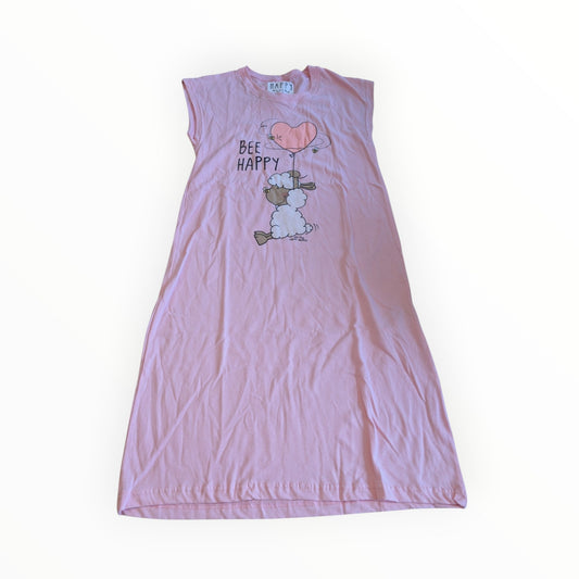 Pierrot Outlet roze katoenen mouwloze jurk met schattige schaap print en Bee Happy tekst voor een casual zomerlook