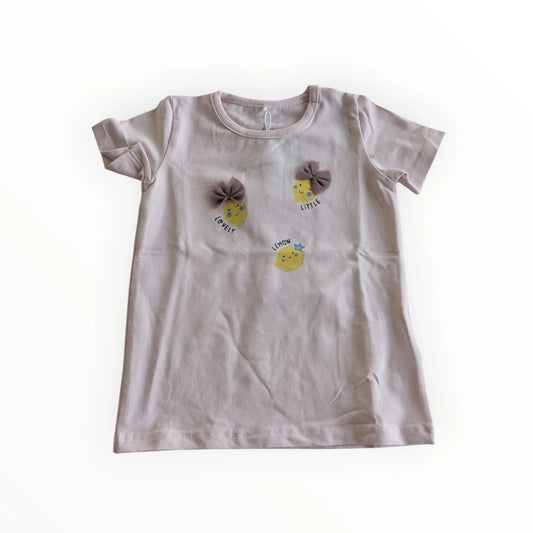 Pierrot Outlet roze katoenen T-shirt voor meisjes met citroenprint en strikjes