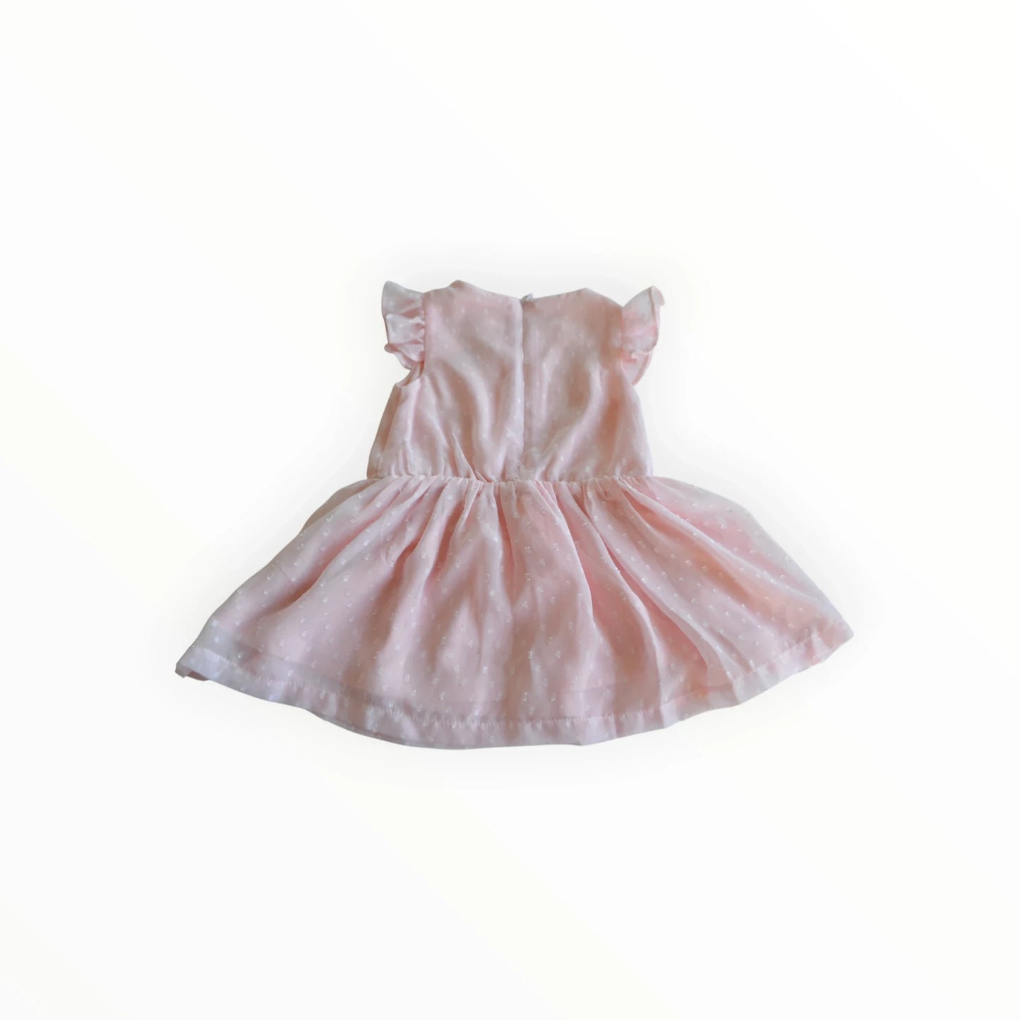 Pierrot Outlet roze kinderjurk met pofmouwtjes en witte stippen, perfect voor feestjes.