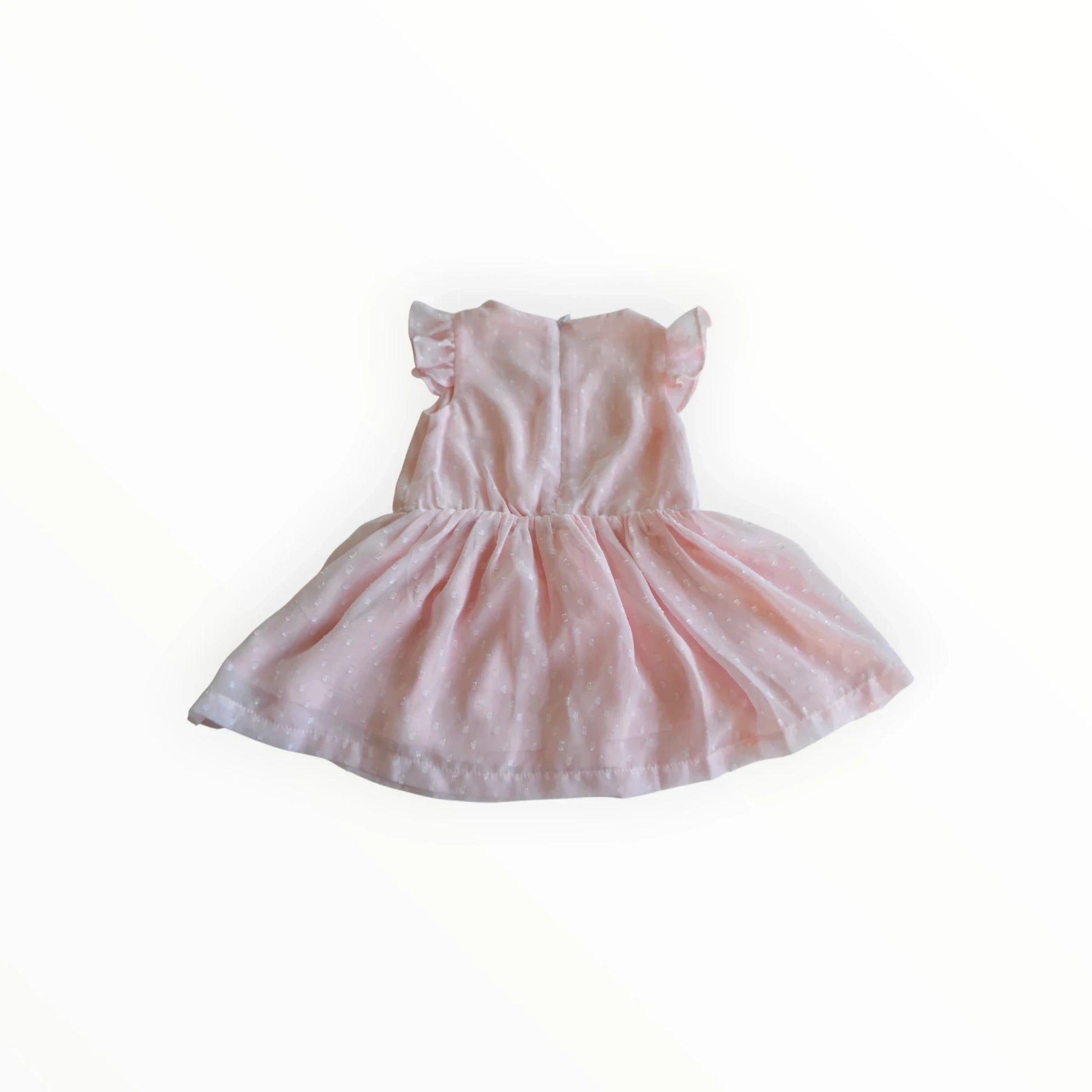 Pierrot Outlet roze kinderjurk met pofmouwtjes en witte stippen, perfect voor feestjes.