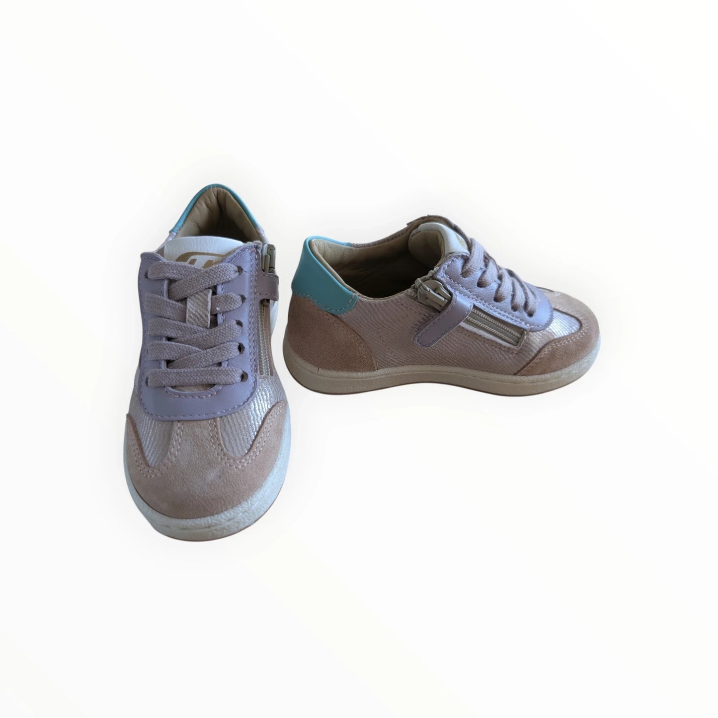 Pierrot Outlet roze suède en textiel kindersneakers met rits en veters