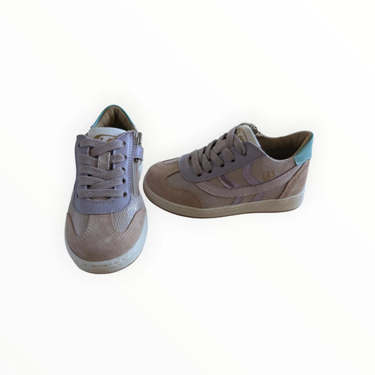 Pierrot Outlet roze suède en textiel kindersneakers met rits en veters