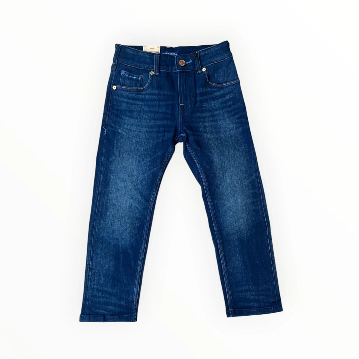 Pierrot Outlet Scotch & Soda Dean jeans in diepblauw denim met een comfortabele loose tapered pasvorm voor kinderen.