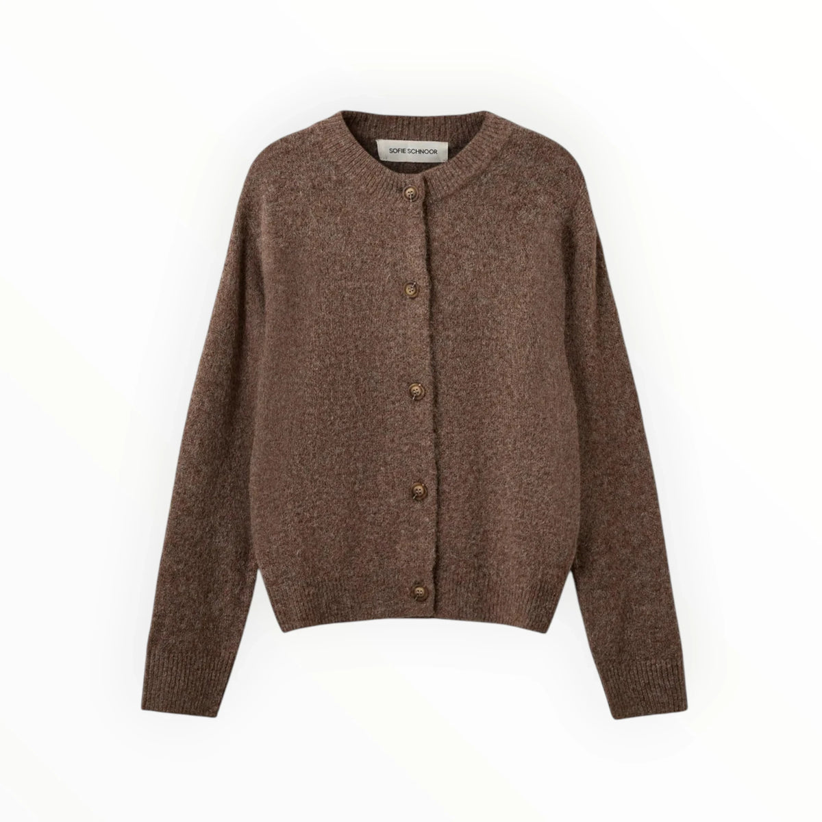Pierrot Outlet bruin gebreid vest van Sofie Schnoor met ronde hals en knoopsluiting voor een tijdloze look.