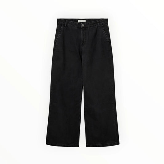 Pierrot Outlet Sofie Schnoor zwarte wide-leg jeans met hoge taille en knoopsluiting van stevig denim