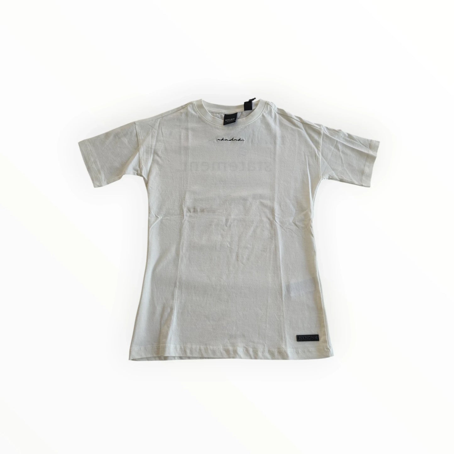 Pierrot Outlet dames T-shirt van katoen in neutrale kleur met tekstprint op de achterkant en logo op de borst.