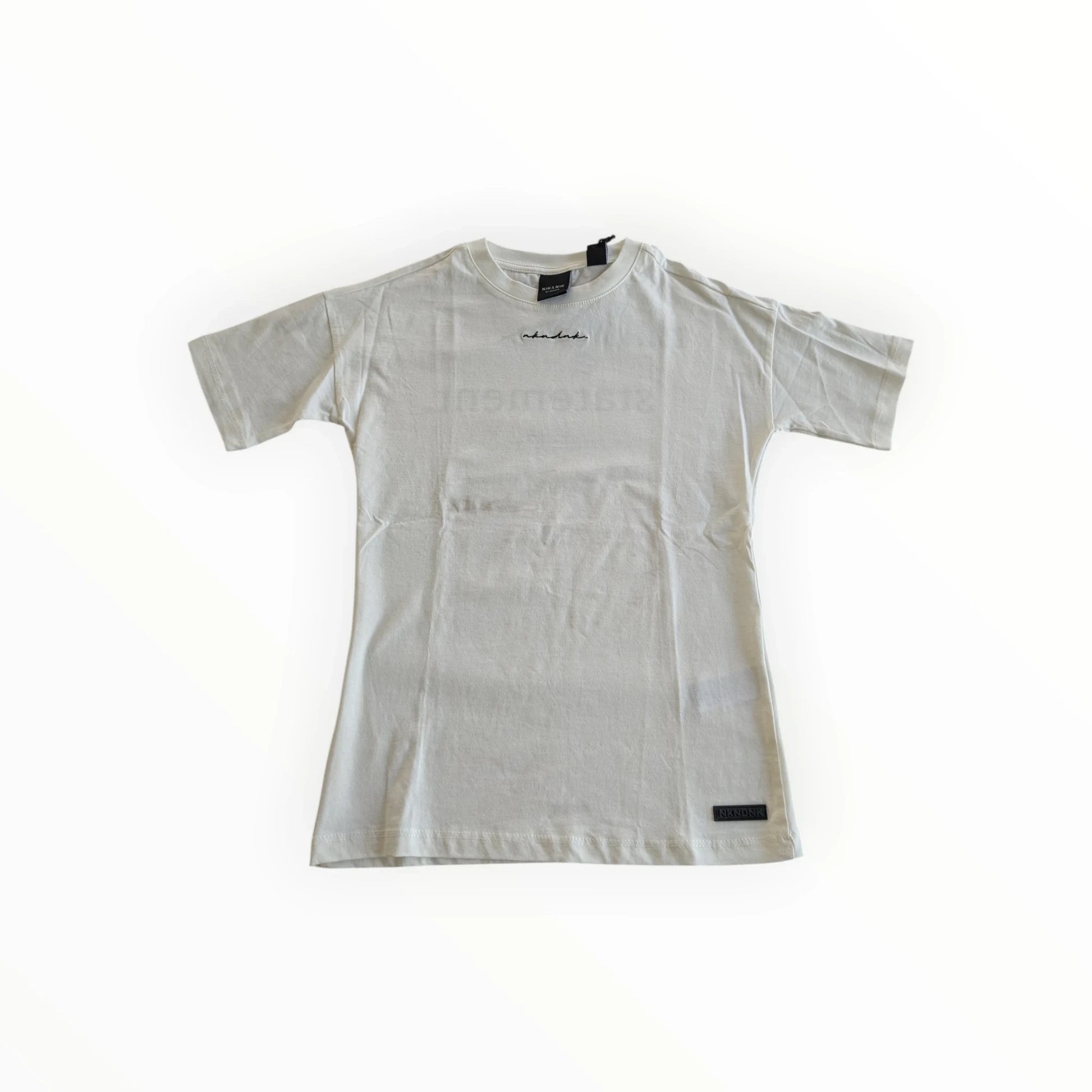 Pierrot Outlet dames T-shirt van katoen in neutrale kleur met tekstprint op de achterkant en logo op de borst.