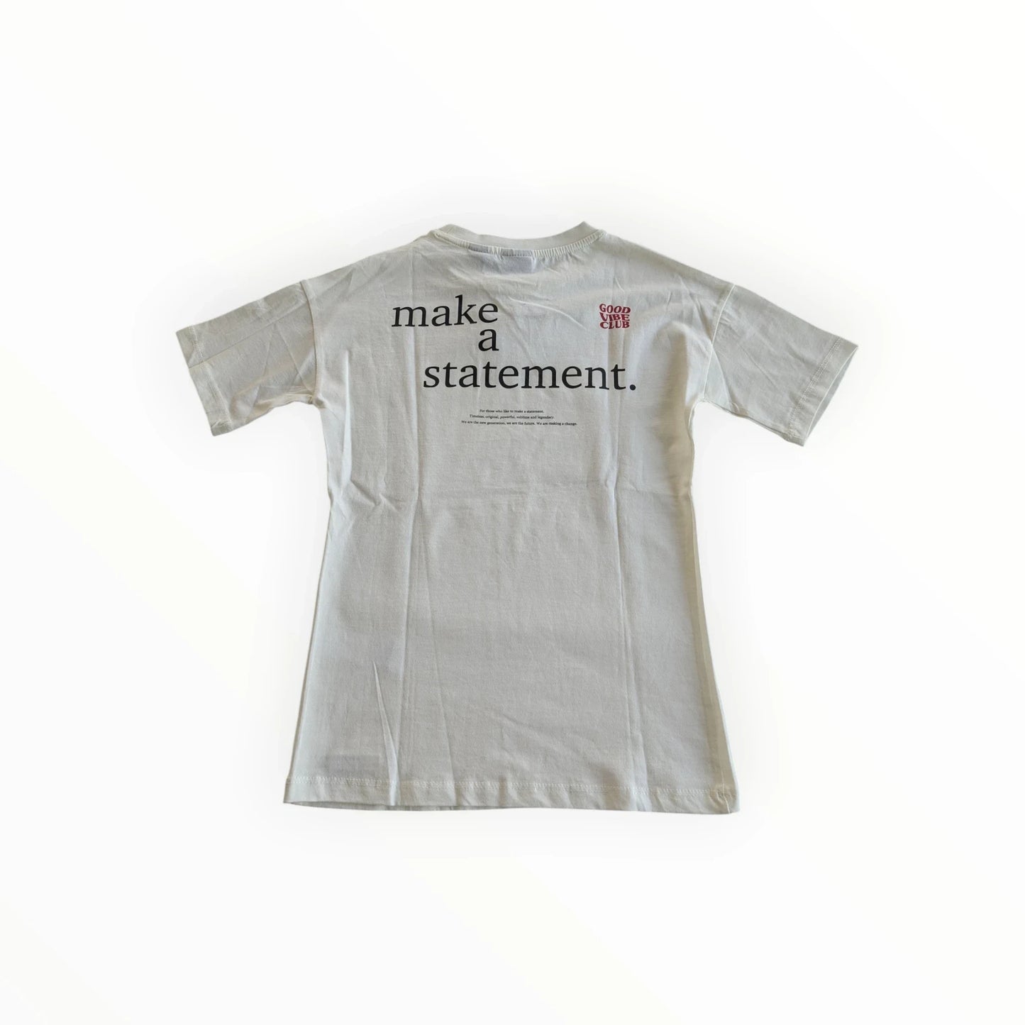 Pierrot Outlet dames T-shirt van katoen in off-white met tekst 'make a statement.' op de achterkant.