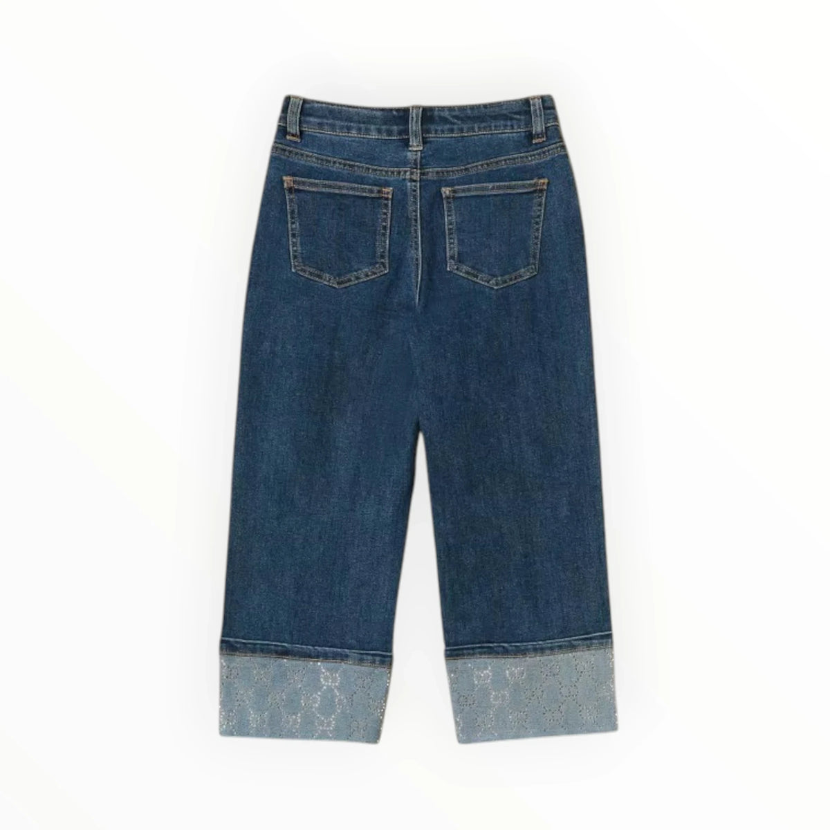 Pierrot Outlet TWINSET wijde jeans in donkerblauw denim met glinsterende omslagen aan de broekspijpen