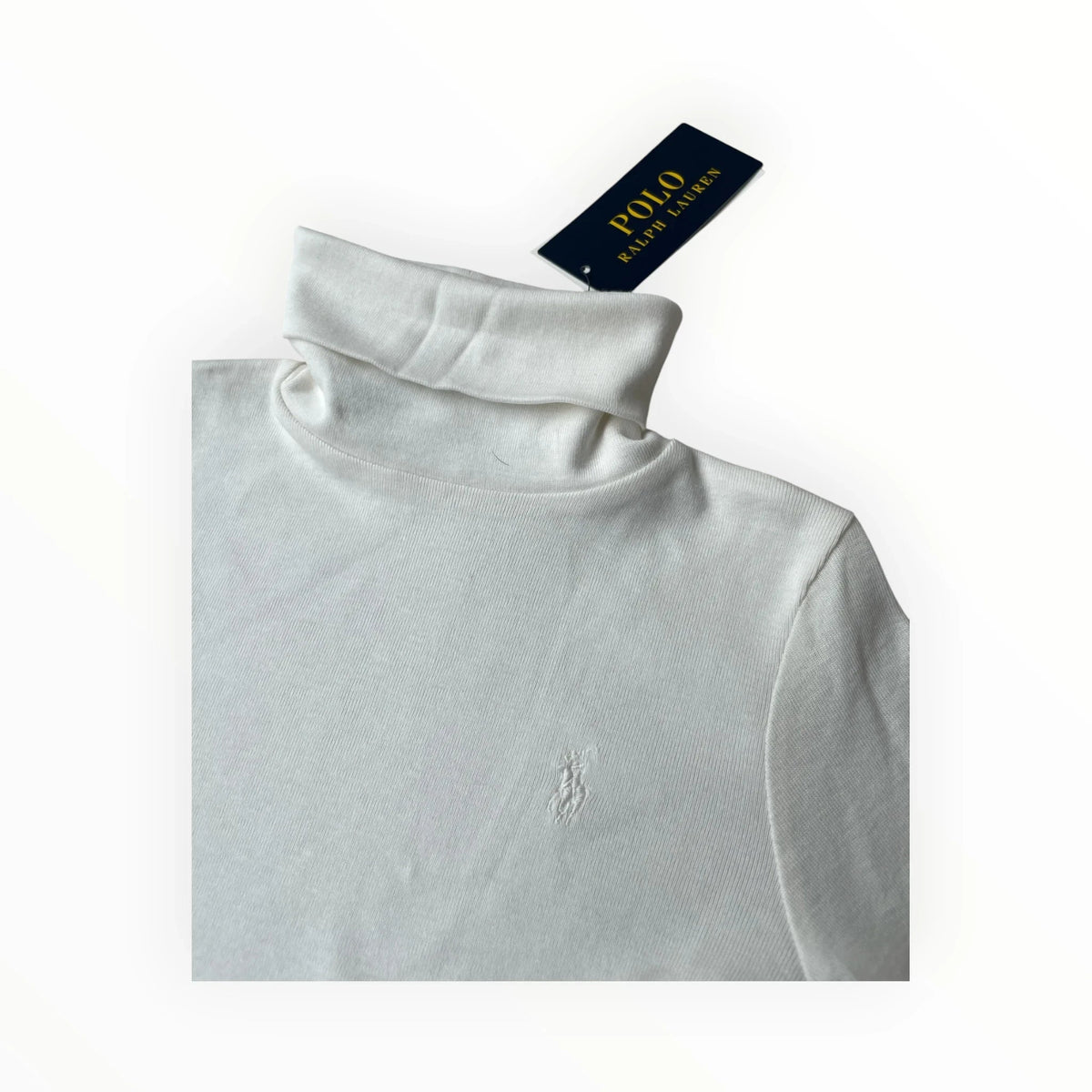 Pierrot Outlet white Polo Ralph Lauren long sleeve turtleneck shirt with tonal embroidered logo and brand tag