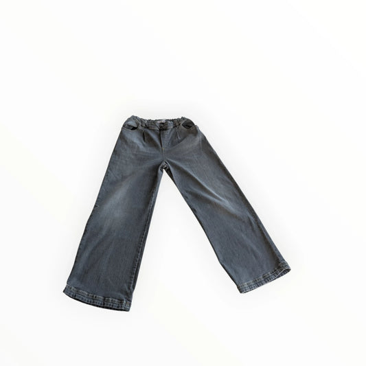 Pierrot Outlet wijde grijze jeans broek dames met elastische tailleband en wijde pijpen