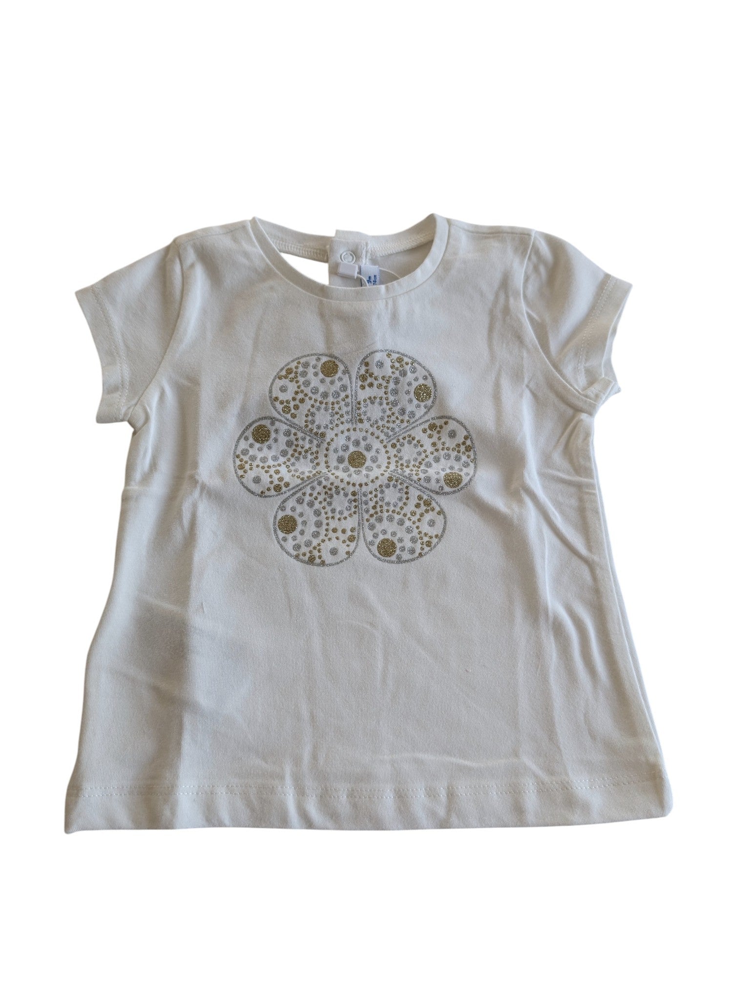 Pierrot Outlet wit baby T-shirt van katoen met bloemenprint en gouden accenten