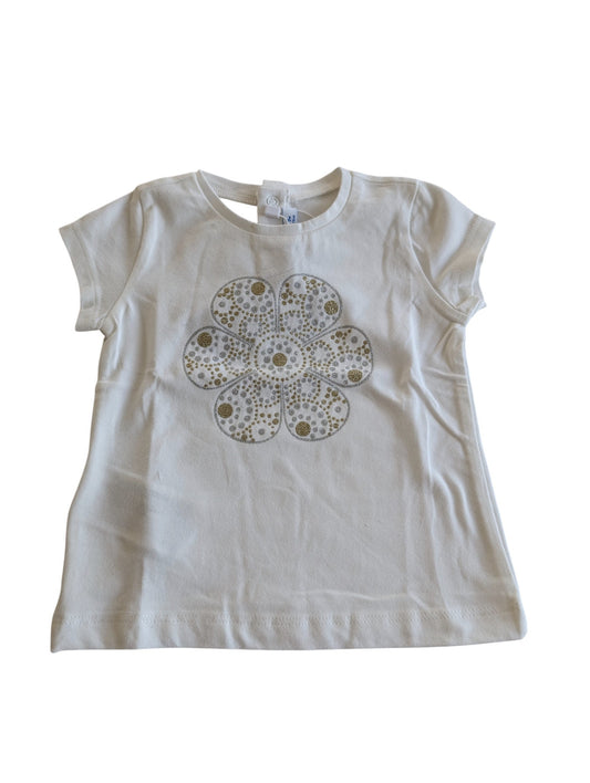 Pierrot Outlet wit baby T-shirt van katoen met bloemenprint en gouden accenten