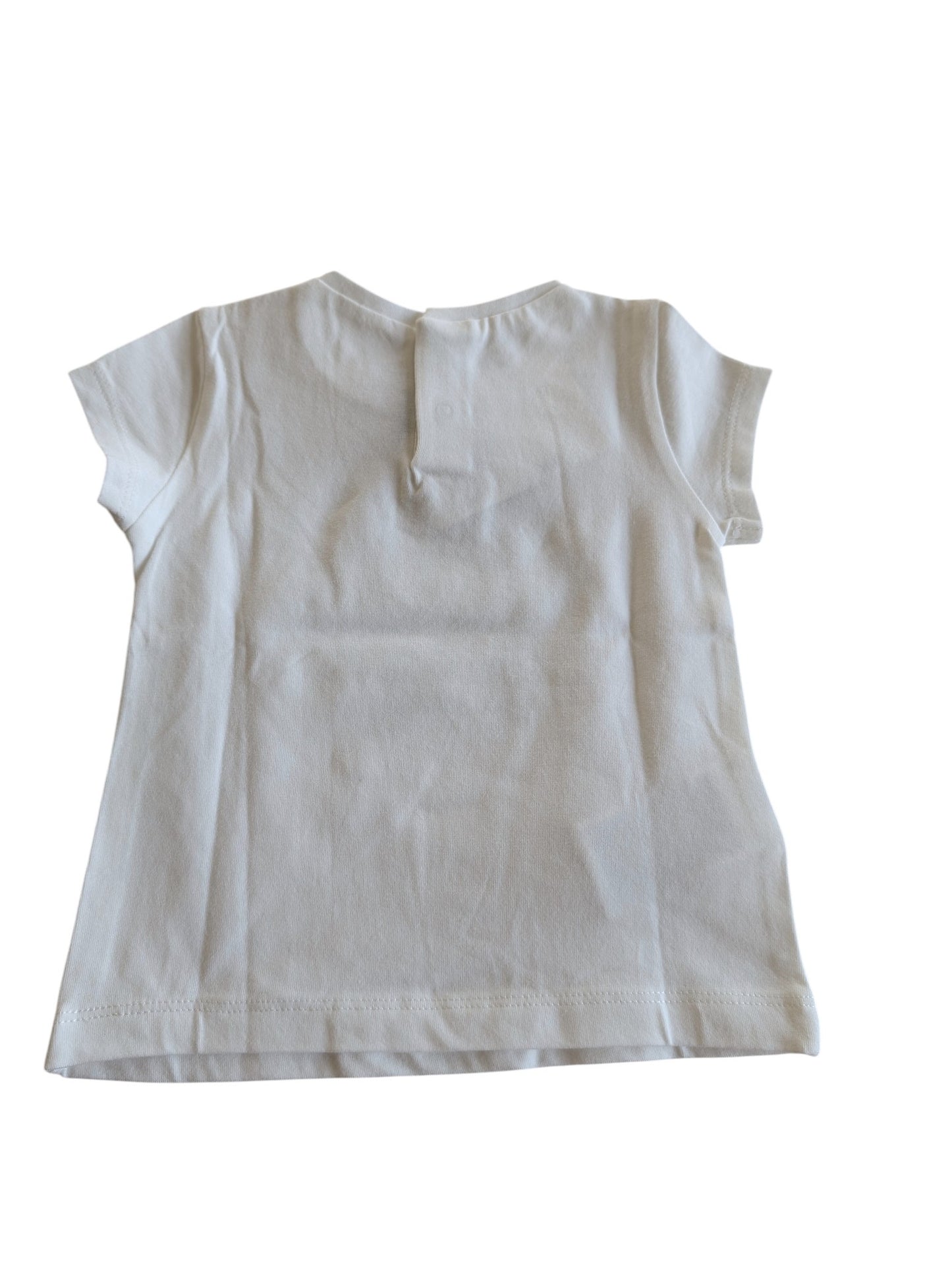 Pierrot Outlet wit baby T-shirt met bloemenprint, korte mouwen, katoen, sluiting op de rug