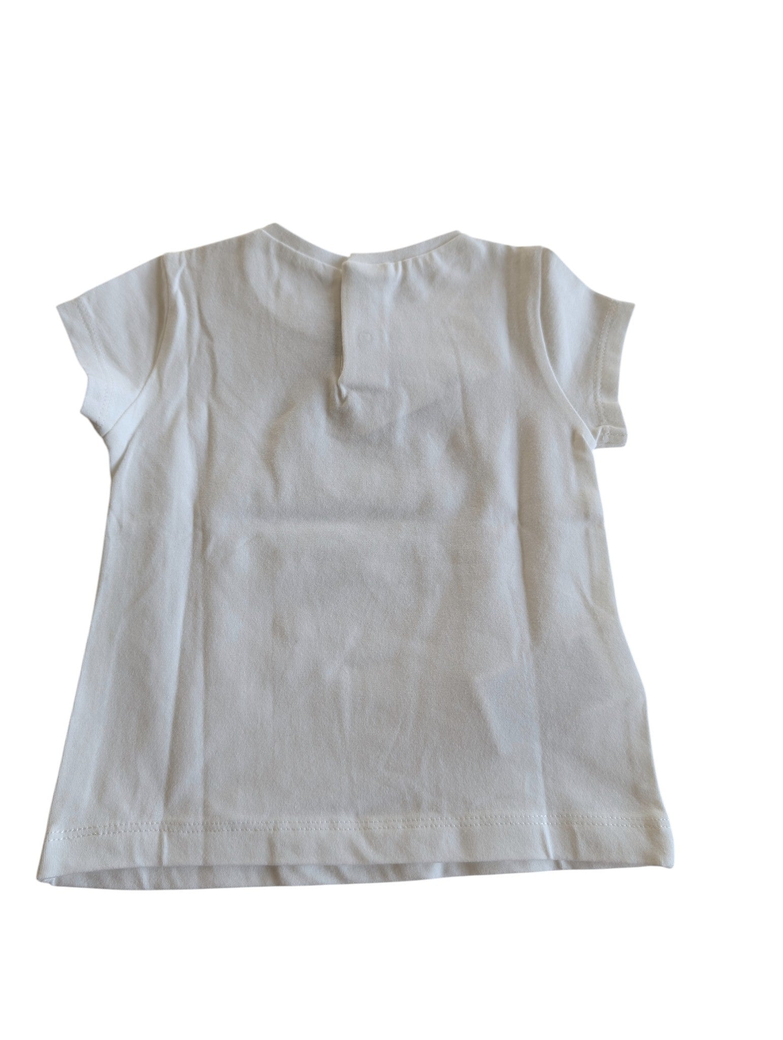 Pierrot Outlet wit baby T-shirt met bloemenprint, korte mouwen, katoen, sluiting op de rug