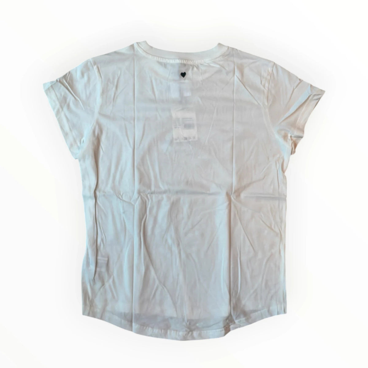 Pierrot Outlet wit dames T-shirt met korte mouwen en klein zwart hartje detail bij de ronde hals op de achterzijde