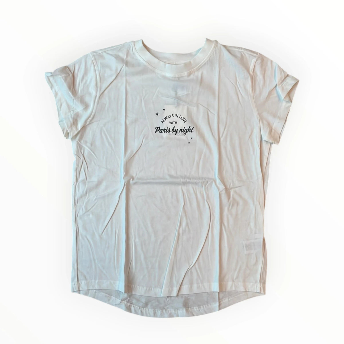 Pierrot Outlet wit dames T-shirt met korte mouwen en Always in love with Paris by night tekstprint op de voorzijde